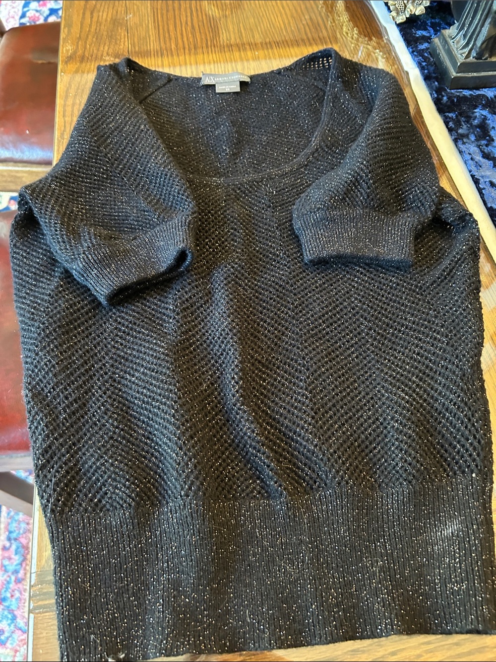 A/X Armani Exchange Black V-Neck Metallic Knit Sweater